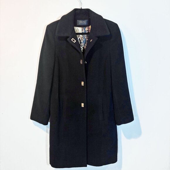 Dana Buchman Women’s Wool Evening Black Coat Size 10 Brass Button Mid-Length - Picture 1 of 12